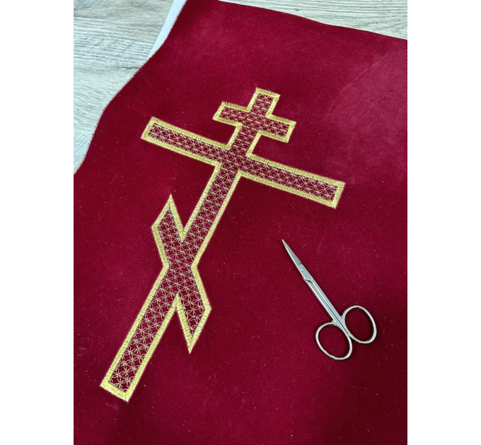 Embroidered cross for vestment or church covers - Cross patch application