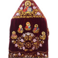 Slavic-style maroon priest vestment on velvet - Orthodox style embroidered vestment set