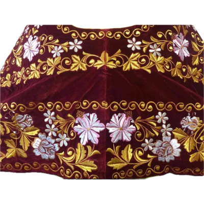 Slavic-style maroon priest vestment on velvet - Orthodox style embroidered vestment set