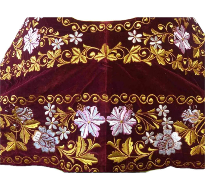 Slavic-style maroon priest vestment on velvet - Orthodox style embroidered vestment set