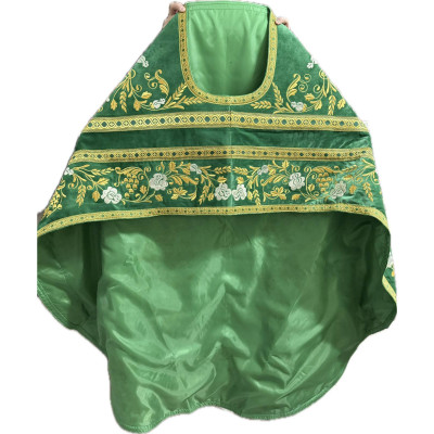 Slavic-style green priest vestment on velvet - Orthodox style embroidered vestment set