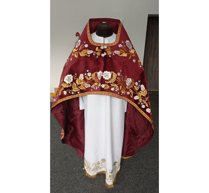 Slavic-style priest vestment on velvet - Orthodox style embroidered vestment set