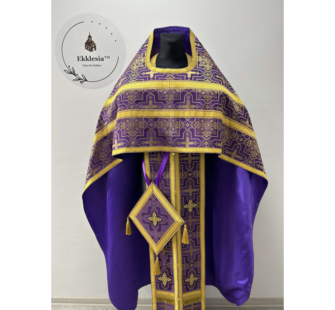 Slavic-style priest vestment for Lent - Orthodox vestment - Phelon on brocade