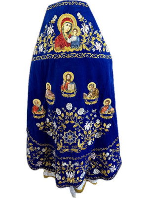 Slavic-style blue priest vestment on velvet - Orthodox style embroidered vestment set