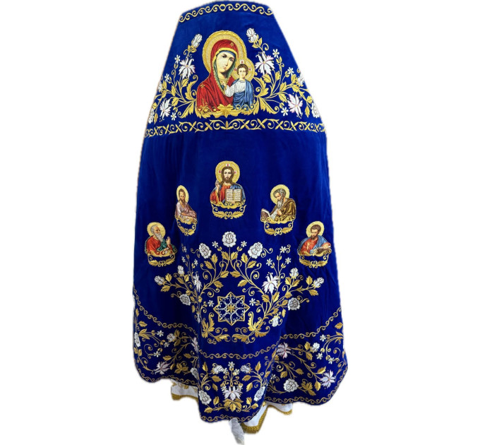 Slavic-style blue priest vestment on velvet - Orthodox style embroidered vestment set