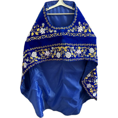 Slavic-style blue priest vestment on velvet - Orthodox style embroidered vestment set