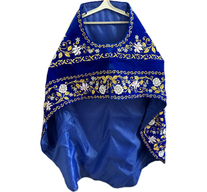 Slavic-style blue priest vestment on velvet - Orthodox style embroidered vestment set