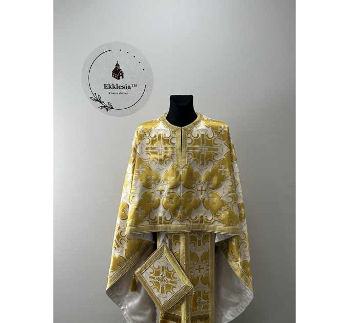 Blue Greek style vestments set in metallic brocade - Orthodox vestments - Priest