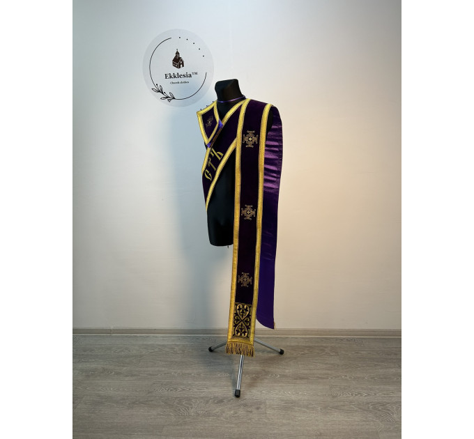 Embroidered orar on velvet - Greek-style orar - Slavic-style orar for deacon