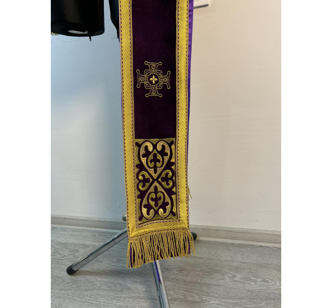 Embroidered orar on velvet - Greek-style orar - Slavic-style orar for deacon