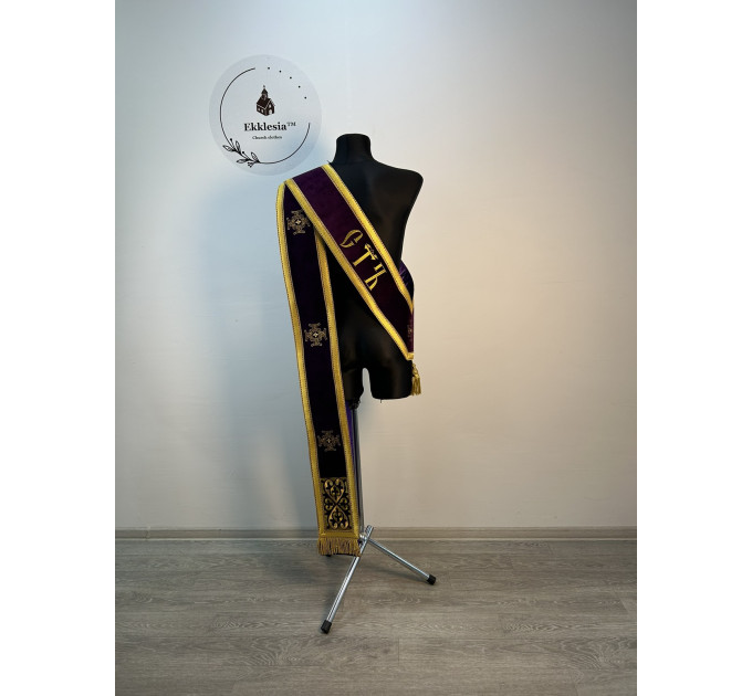 Embroidered orar on velvet - Greek-style orar - Slavic-style orar for deacon