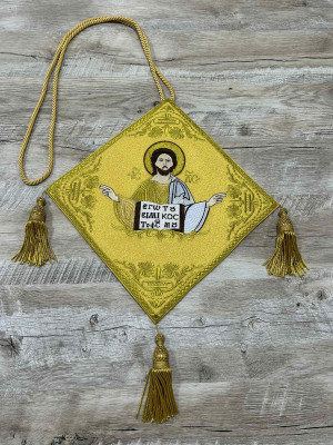 Gold Embroidered Palitsa - Embroidered Epigonation on silk with metal tassels