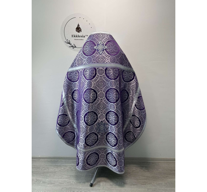 Slavic-style priest vestment - Orthodox Lent vestment - Phelon on violet brocade