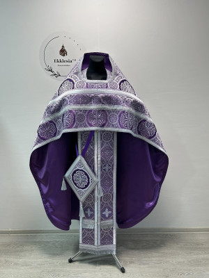 Slavic-style priest vestment - Orthodox Lent vestment - Phelon on violet brocade