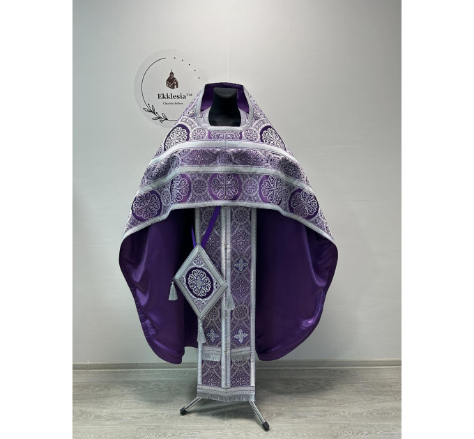 Slavic-style priest vestment - Orthodox Lent vestment - Phelon on violet brocade