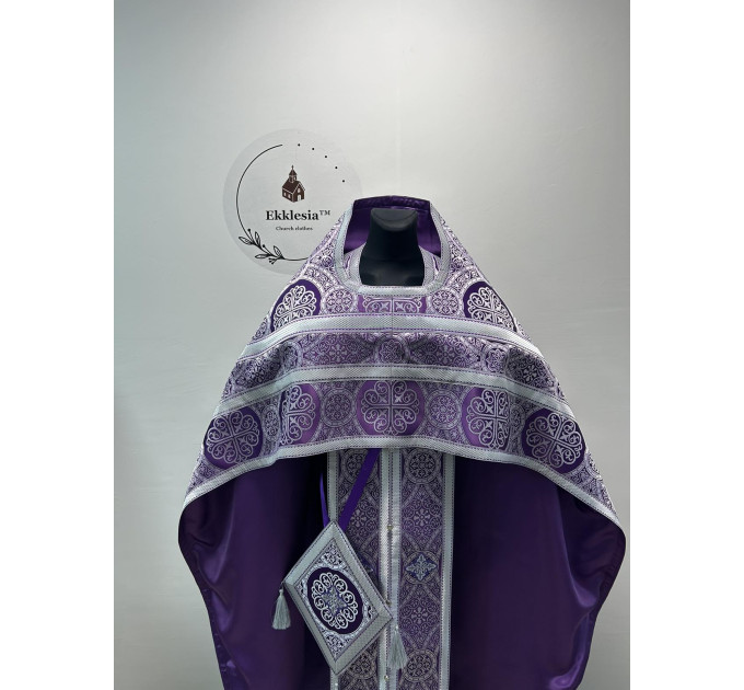Slavic-style priest vestment - Orthodox Lent vestment - Phelon on violet brocade