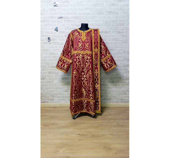 Burgundy deacon's liturgical Orthodox Vestment -Sticharion and orar