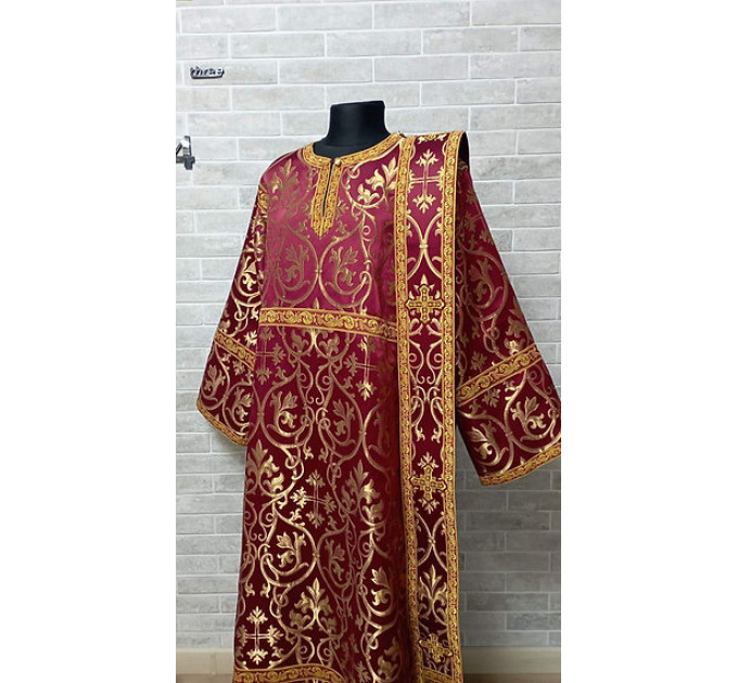 Burgundy deacon's liturgical Orthodox Vestment -Sticharion and orar