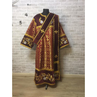 Combined velvet and brocade Deacon's vestments set - Deacon's alb - Orthodox