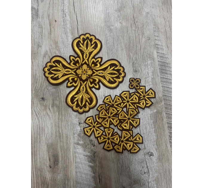 Set of 16 embroidered crosses for priest vestment - Patch crosses applique