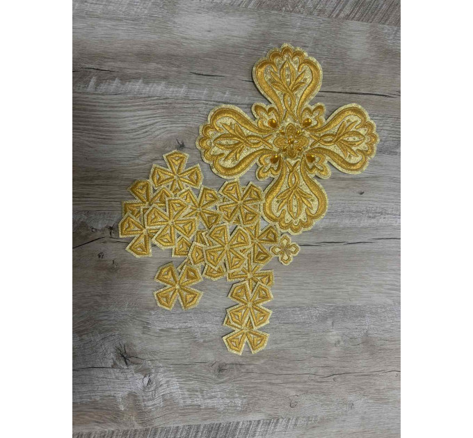 Set of 16 embroidered crosses for priest vestment - Patch crosses applique