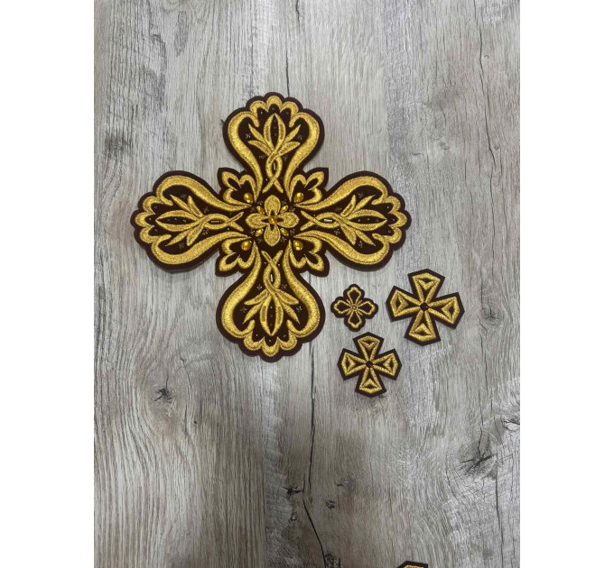 Set of 16 embroidered crosses for priest vestment - Patch crosses applique