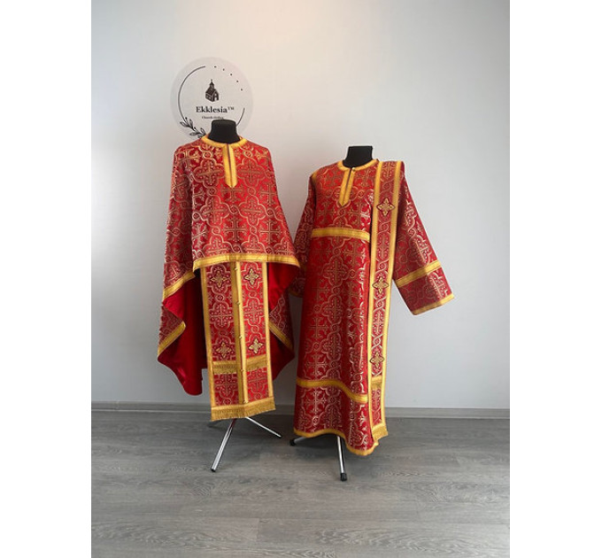 Red liturgical vestment - Priest vestment on brocade - Church garment