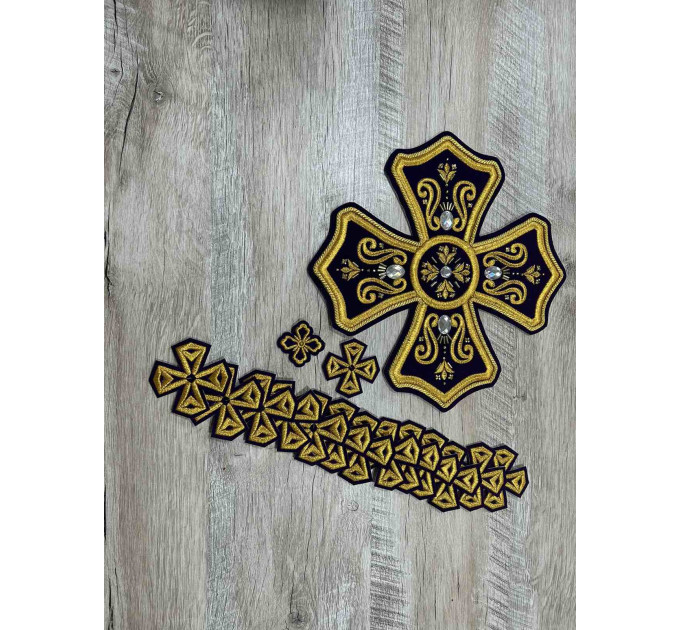 Set of 16 embroidered crosses for priest vestment - Patch crosses applique