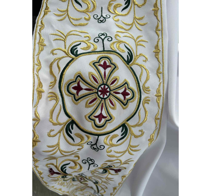 Embroidered podryznik - Classic priest stikhar - White robe under vestment