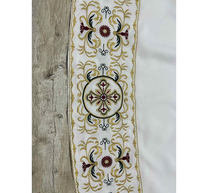 Embroidered podryznik - Classic priest stikhar - White robe under vestment