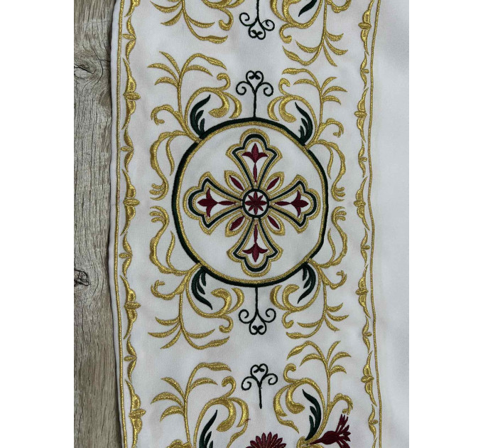 Embroidered podryznik - Classic priest stikhar - White robe under vestment