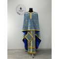 Liturgical vestment - Priest vestment on blue brocade - Church priest set