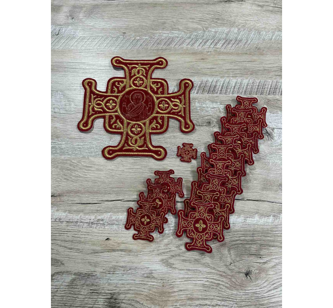 Set of 16 embroidered crosses for vestment - Patch crosses appliques set