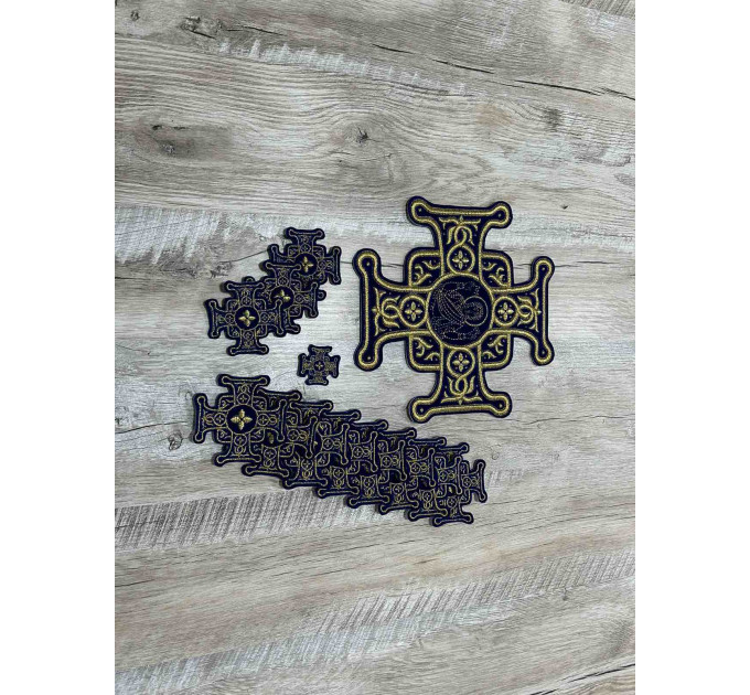 Set of 16 embroidered crosses for vestment - Patch crosses appliques set