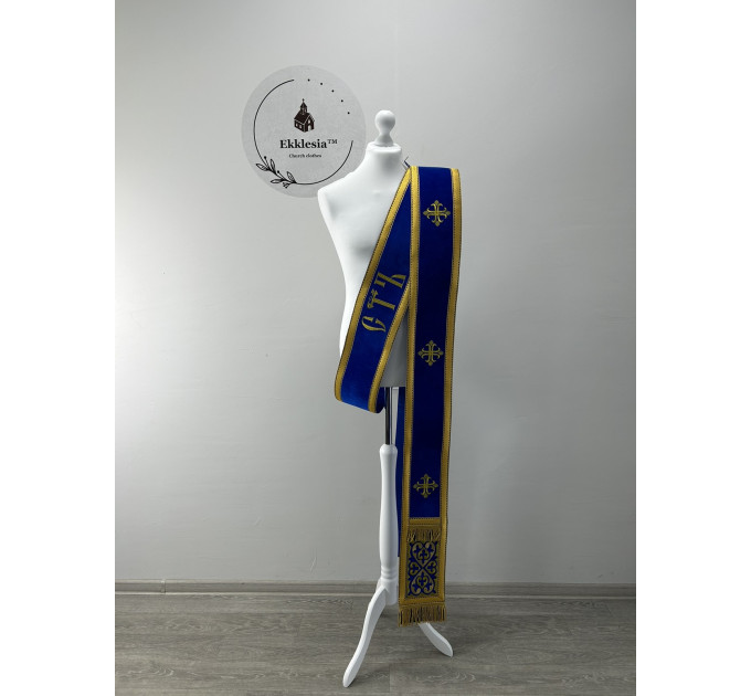 Embroidered orar on velvet - Double orar for deacon - Greek style orar