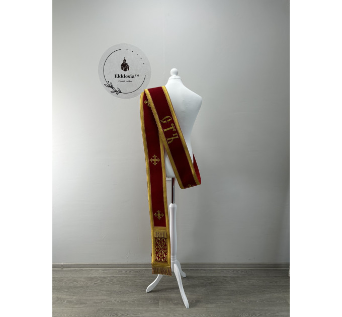 Embroidered orar on velvet - Double orar for deacon - Greek style orar