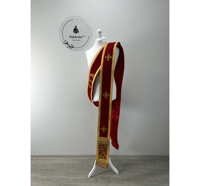 Embroidered orar on velvet - Double orar for deacon - Greek style orar