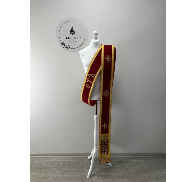 Embroidered orar on velvet - Double orar for deacon - Greek style orar