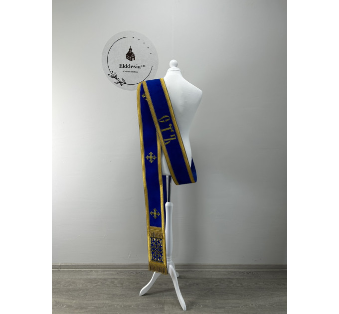 Embroidered orar on velvet - Double orar for deacon - Greek style orar