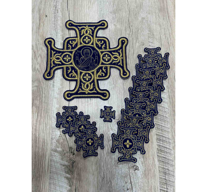 Set of 16 embroidered crosses for vestment - Patch crosses appliques set