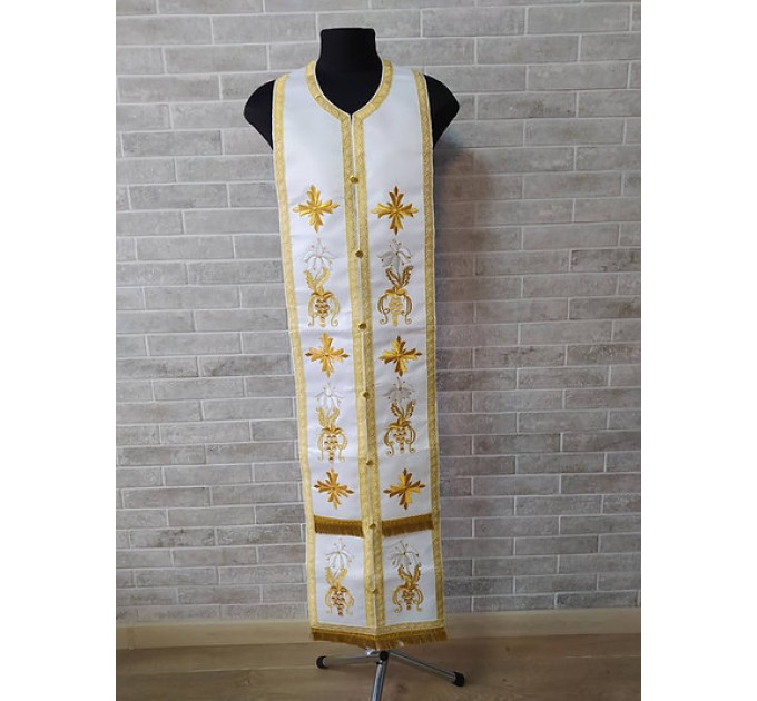 Priest's embroidered stole and cuffs - White communion set - Orthodox gift idea