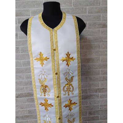 Priest's embroidered stole and cuffs - White communion set - Orthodox gift idea