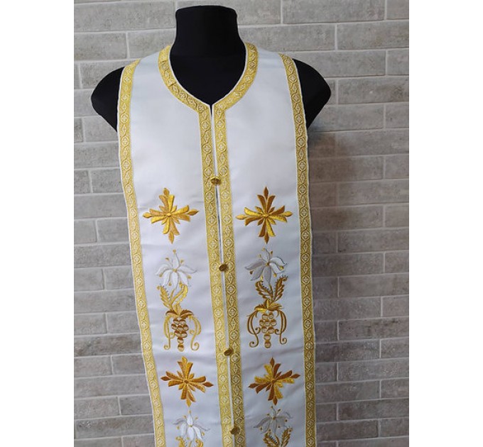 Priest's embroidered stole and cuffs - White communion set - Orthodox gift idea