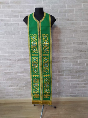 Stole and cuffs in gabardine - Priest's communion set - Orthodox in green