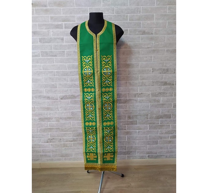 Stole and cuffs in gabardine - Priest's communion set - Orthodox in green