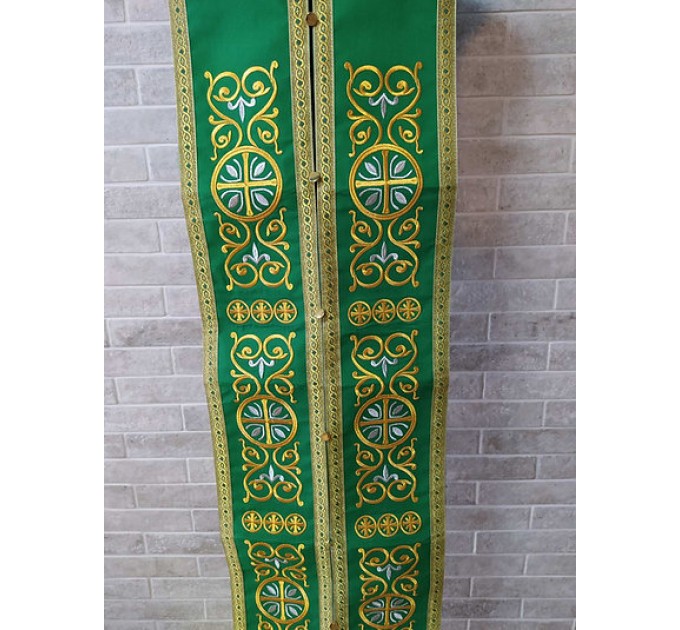 Stole and cuffs in gabardine - Priest's communion set - Orthodox in green