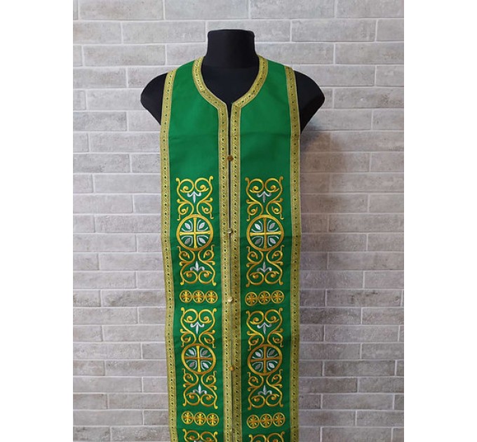 Stole and cuffs in gabardine - Priest's communion set - Orthodox in green