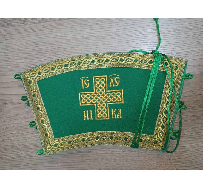 Stole and cuffs in gabardine - Priest's communion set - Orthodox in green