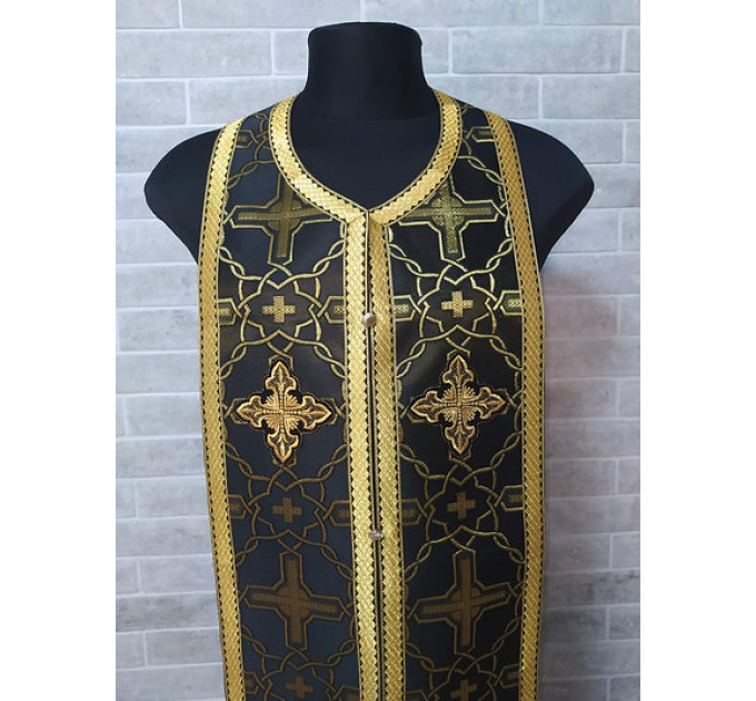 Black gold stole and cuffs in brocade - Priest's communion set - Orthodox church