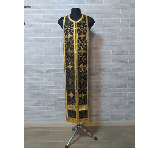 Black gold stole and cuffs in brocade - Priest's communion set - Orthodox church